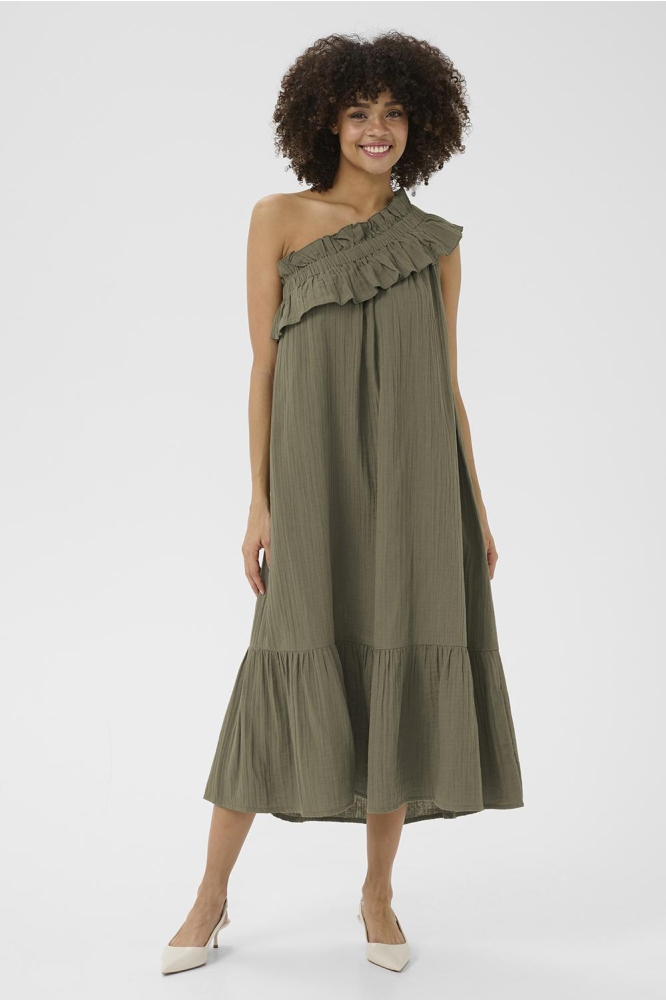 CUELINA ONE SHOULDER DRESS 50110614 170517 DUSKY GREEN